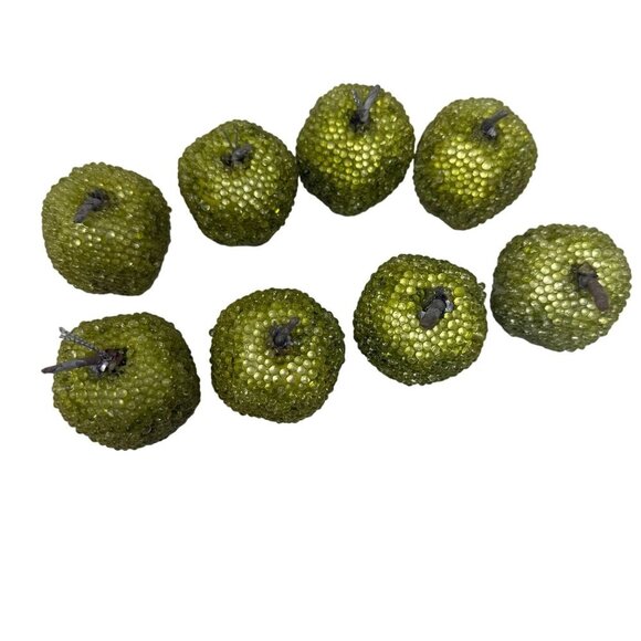 Green Beaded Sugared Apples Set Of 8 Faux Fake Fruit Display Farmhouse Decor - Picture 2 of 4